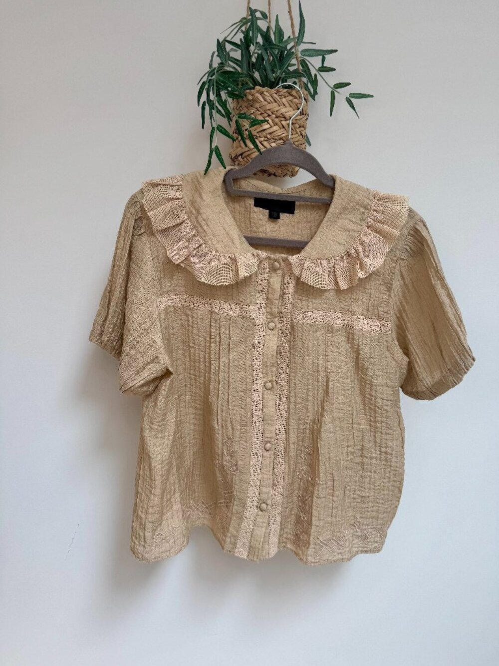 Zara Boho Short Sleeve Blouse, Sz L